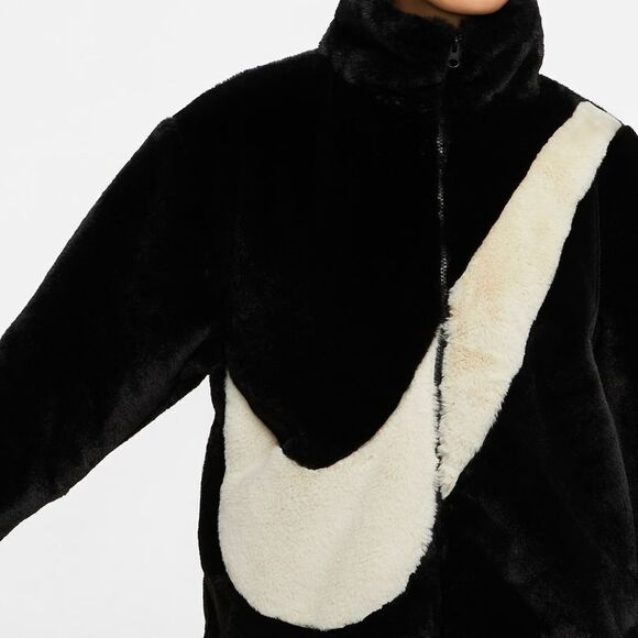 Nike Sportswear Plush Faux Fur Teddy Sherpa Jacket Black/White Small - Picture 2 of 7